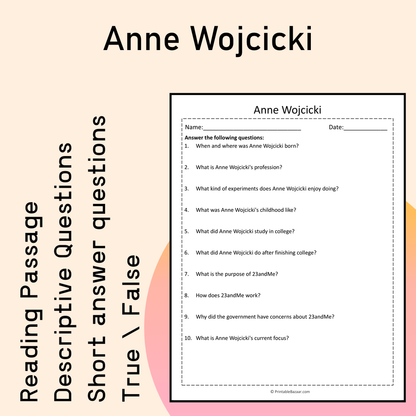 Anne Wojcicki | Reading Comprehension Passage Printable Activity