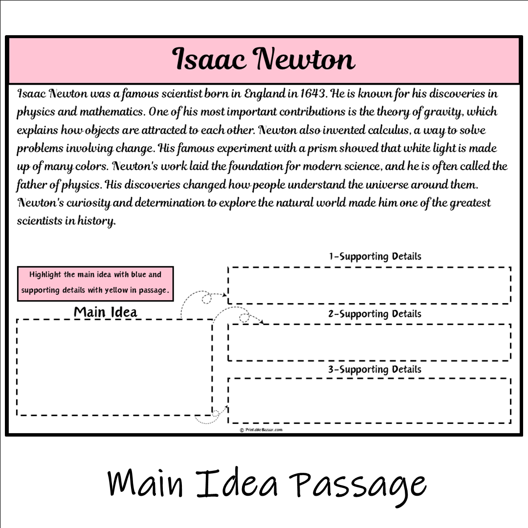 Isaac Newton | Main Idea and Supporting Details Reading Passage and Questions