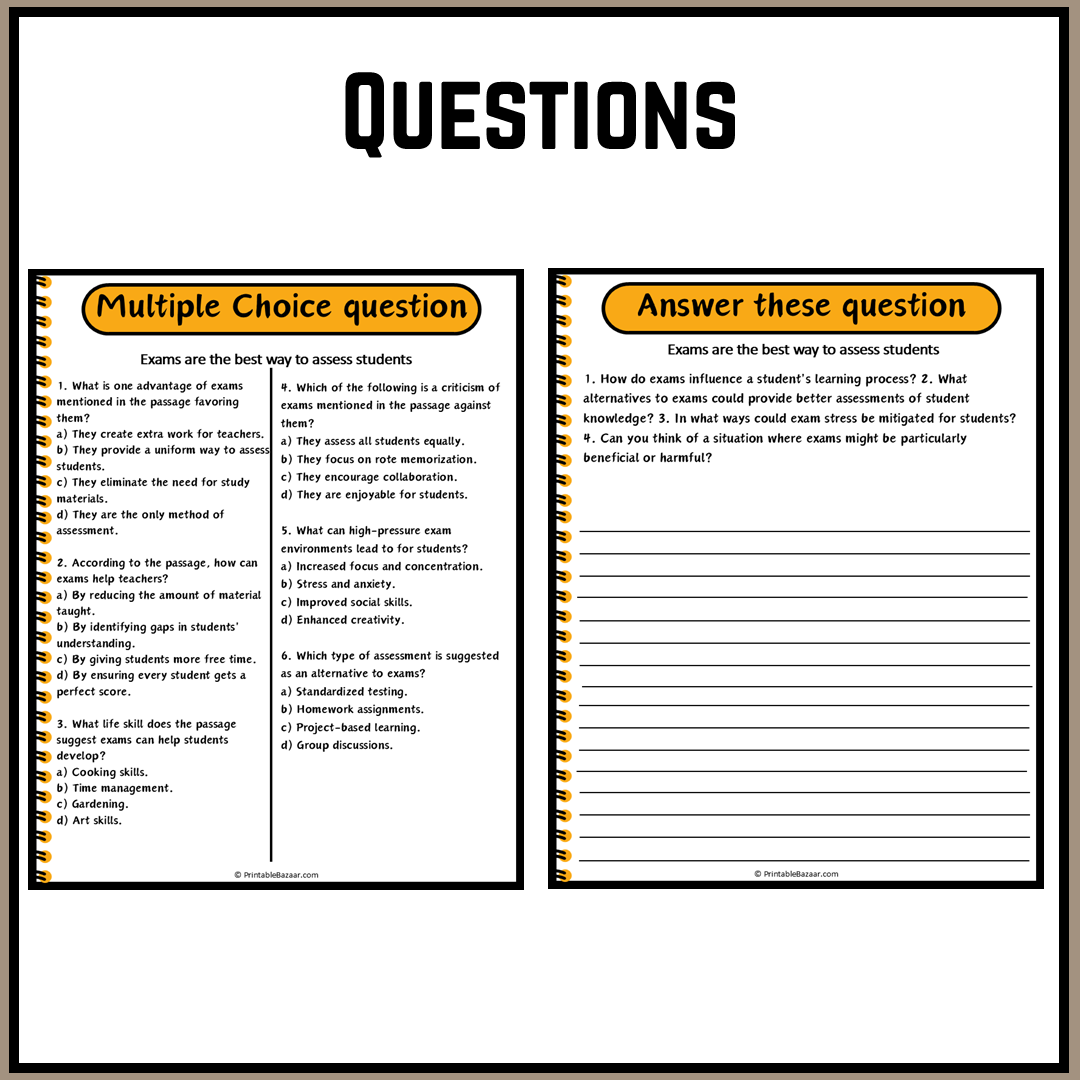 Exams are the best way to assess students | Debate Case Study Worksheet