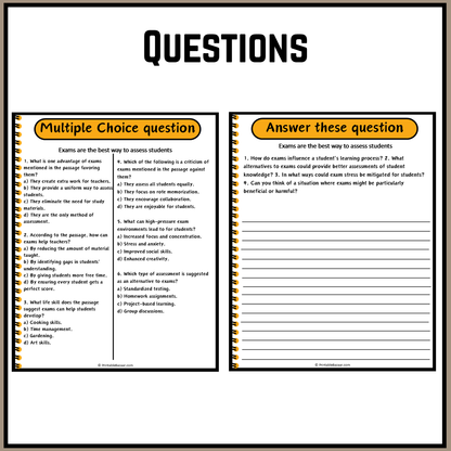 Exams are the best way to assess students | Debate Case Study Worksheet