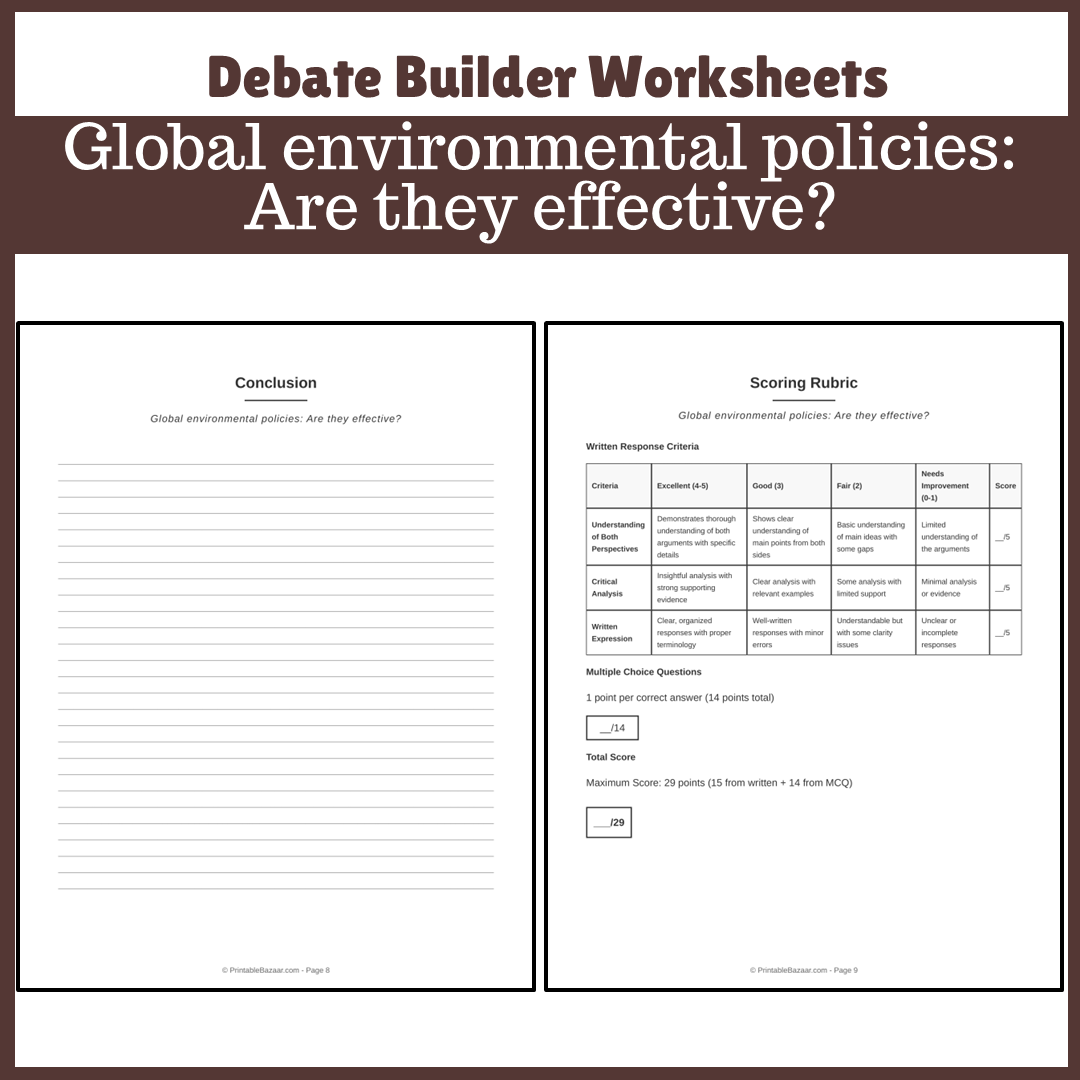 Global environmental policies: Are they effective? | Favour and Against Worksheet Printable Activity
