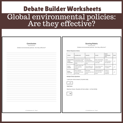 Global environmental policies: Are they effective? | Favour and Against Worksheet Printable Activity