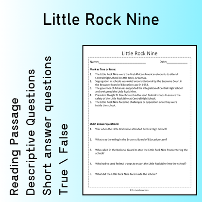 Little Rock Nine | Reading Comprehension Passage Printable Worksheet