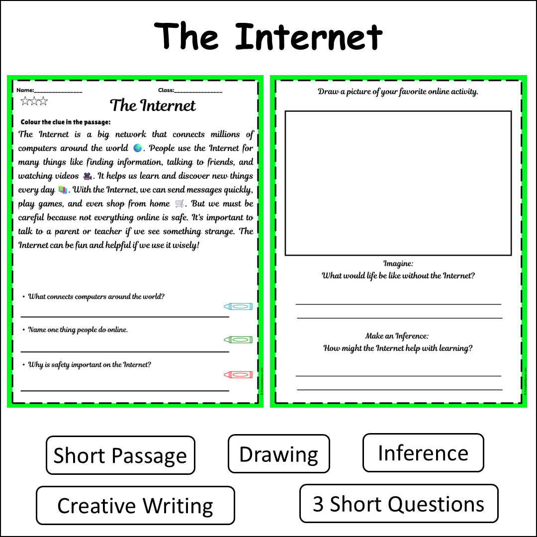 The Internet | Short Reading Comprehension Creative Worksheet