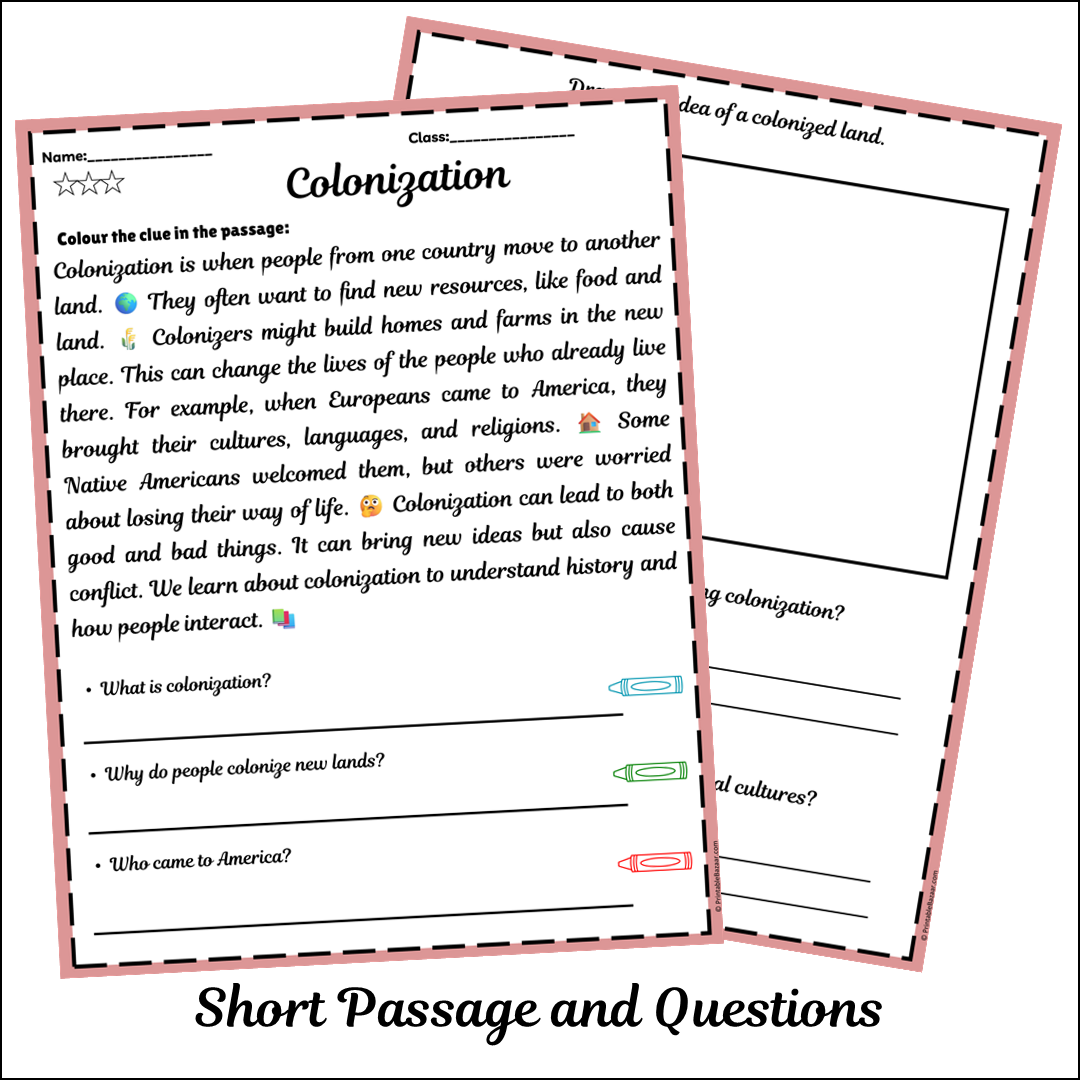 Colonization | Short Reading Comprehension Creative Worksheet