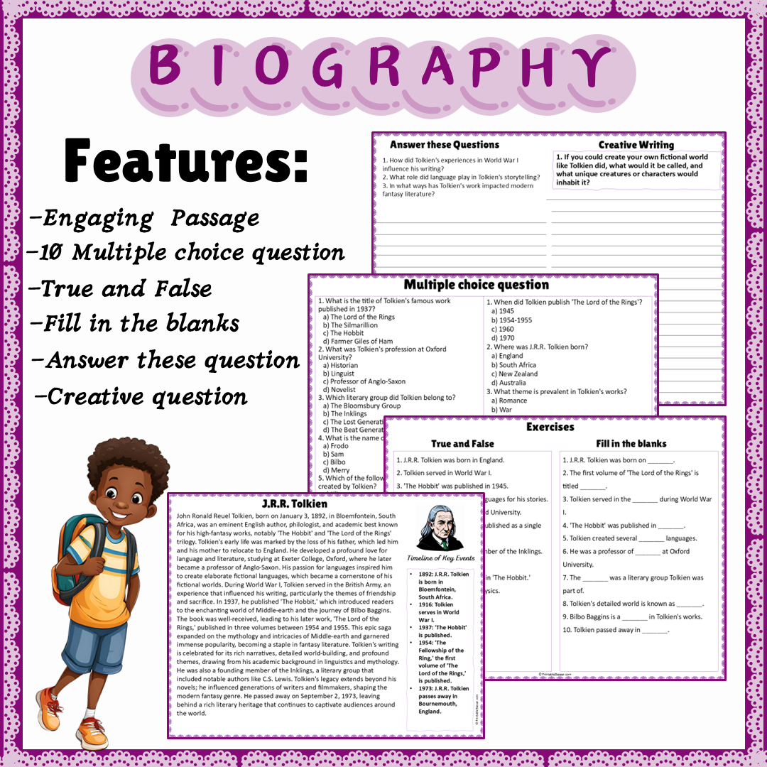 J.R.R. Tolkien | Biography Reading Comprehension and Questions Worksheet