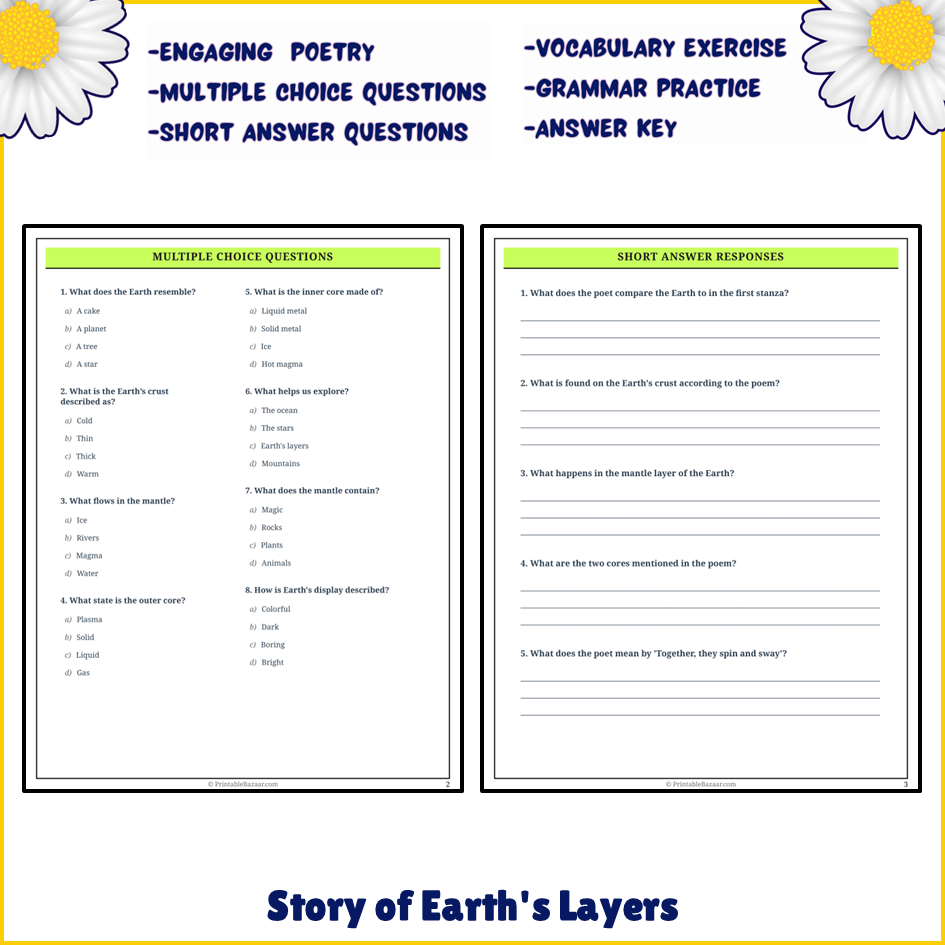 Story of Earth's Layers | Poem Grammar Worksheet Printable Activity