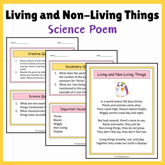 Living and Non-Living Things | Science Poem Reading Comprehension Activity