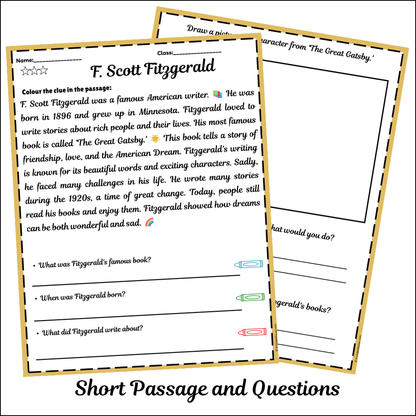 F. Scott Fitzgerald | Short Reading Comprehension Creative Worksheet