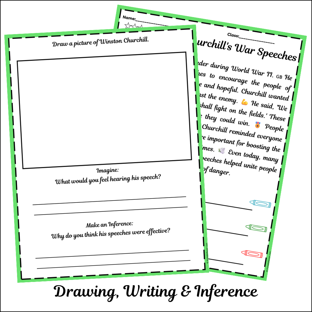 Winston Churchill's War Speeches | Short Reading Comprehension Creative Worksheet