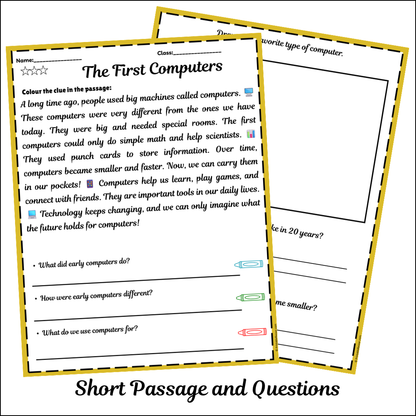 The First Computers | Short Reading Comprehension Creative Worksheet
