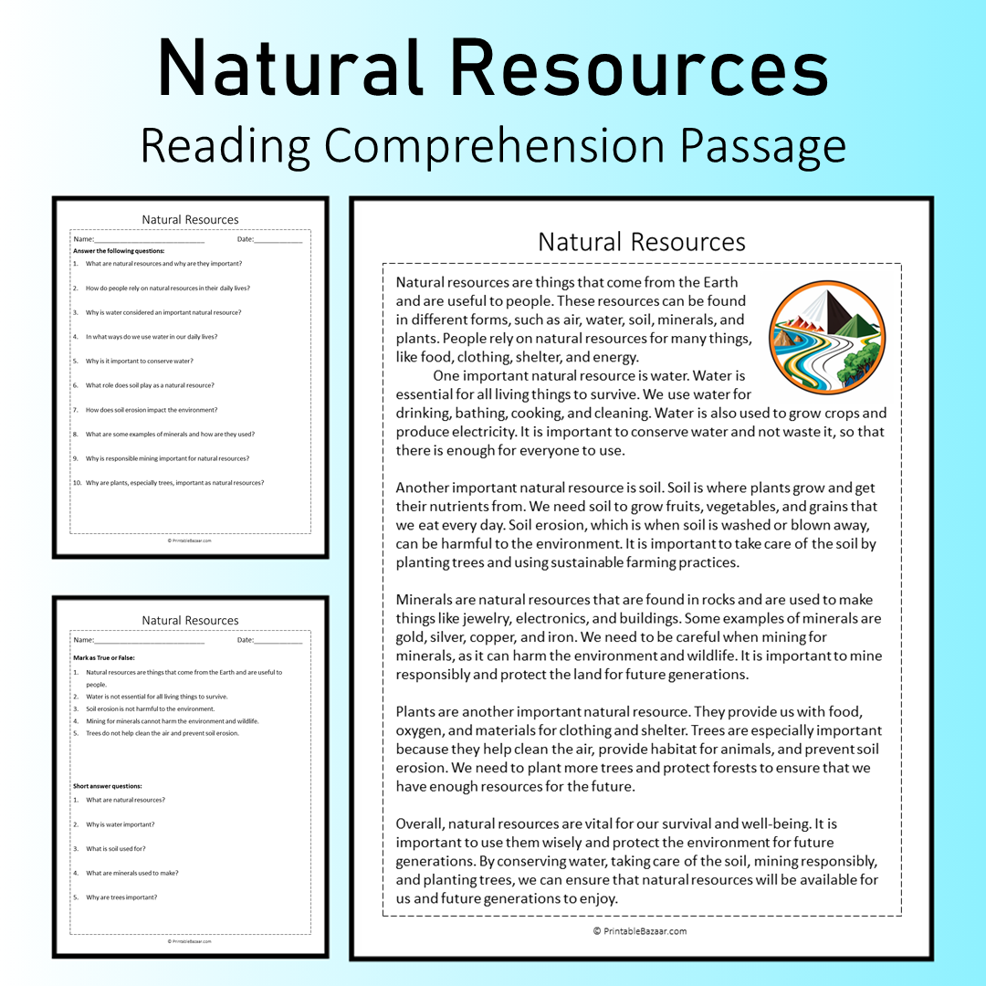 Natural Resources | Reading Comprehension Passage Printable Worksheet