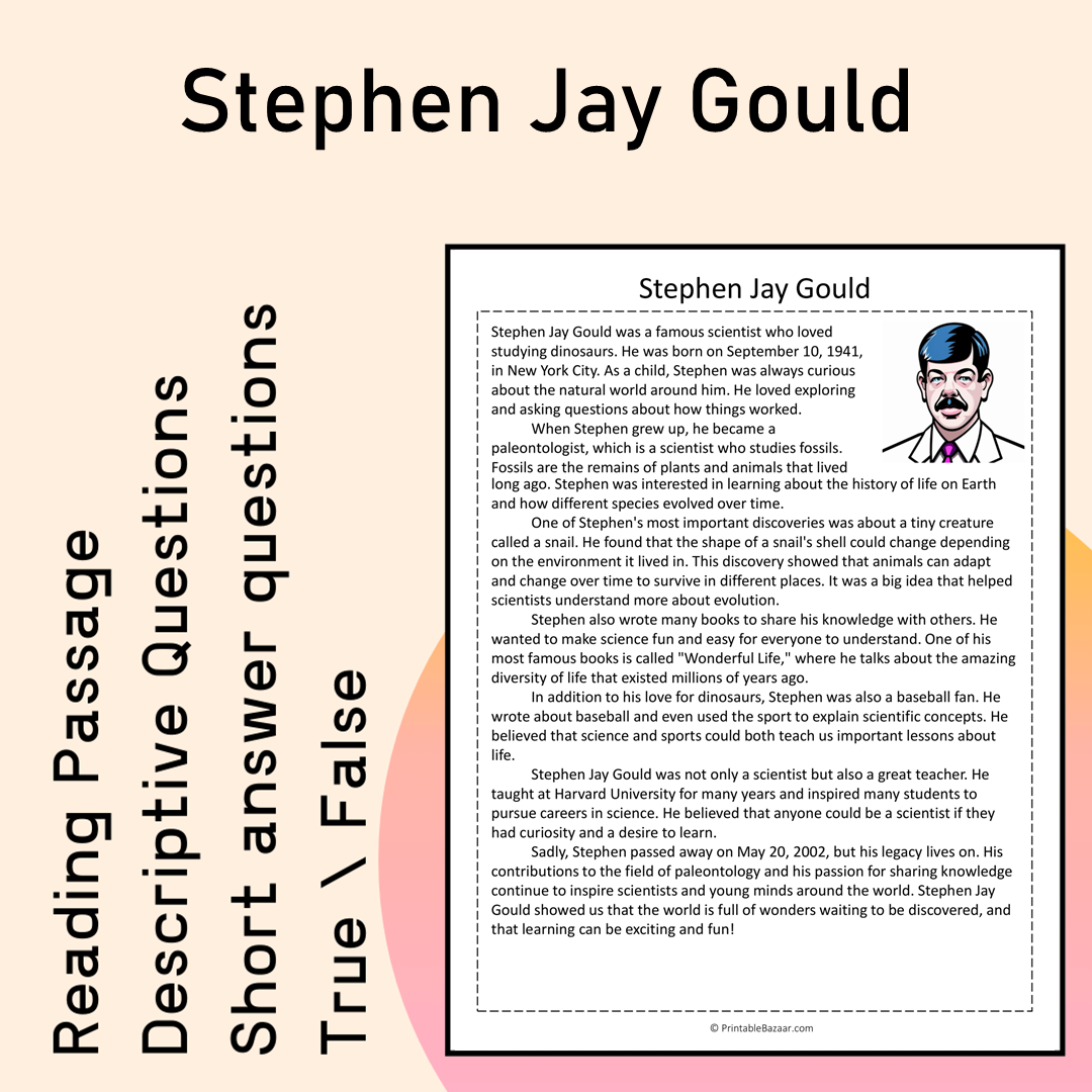 Stephen Jay Gould | Reading Comprehension Passage Printable Activity