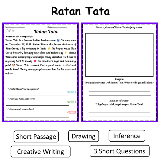 Ratan Tata | Short Reading Comprehension Creative Worksheet