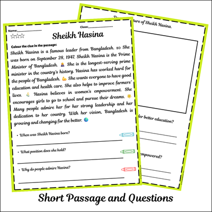 Sheikh Hasina | Short Reading Comprehension Creative Worksheet