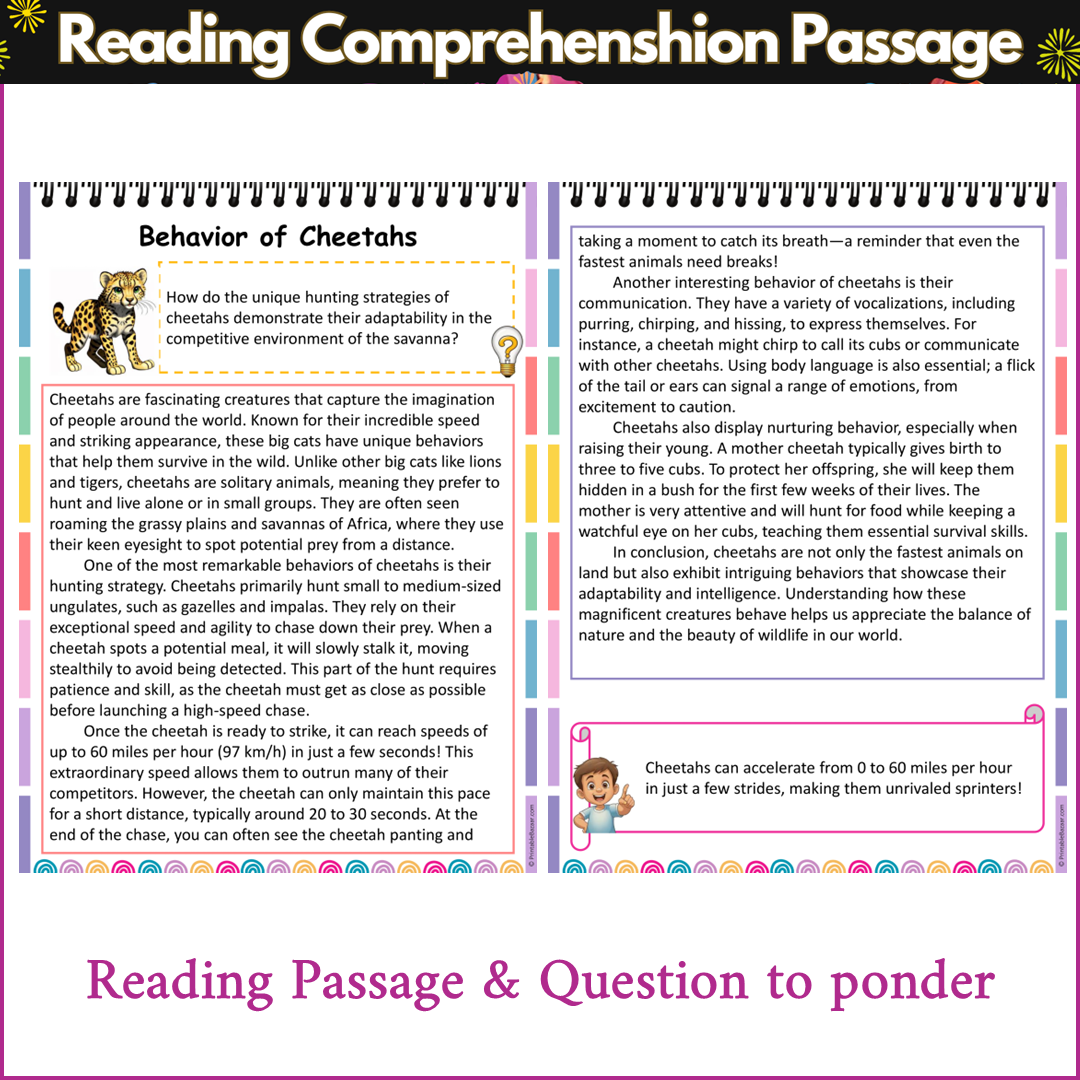 Behavior of Cheetahs | Reading Comprehension Passage and Questions