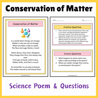 Conservation of Matter | Science Poem Reading Comprehension Activity