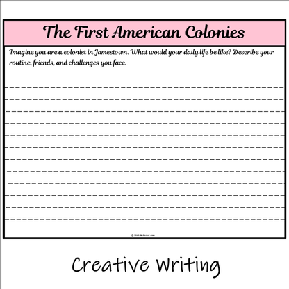 The First American Colonies | Main Idea and Supporting Details Reading Passage and Questions