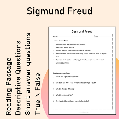 Sigmund Freud | Reading Comprehension Passage Printable Activity