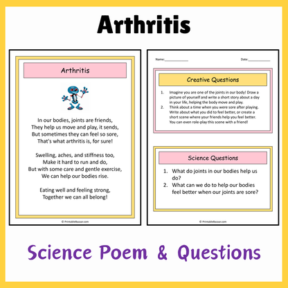 Arthritis | Science Poem Reading Comprehension Activity