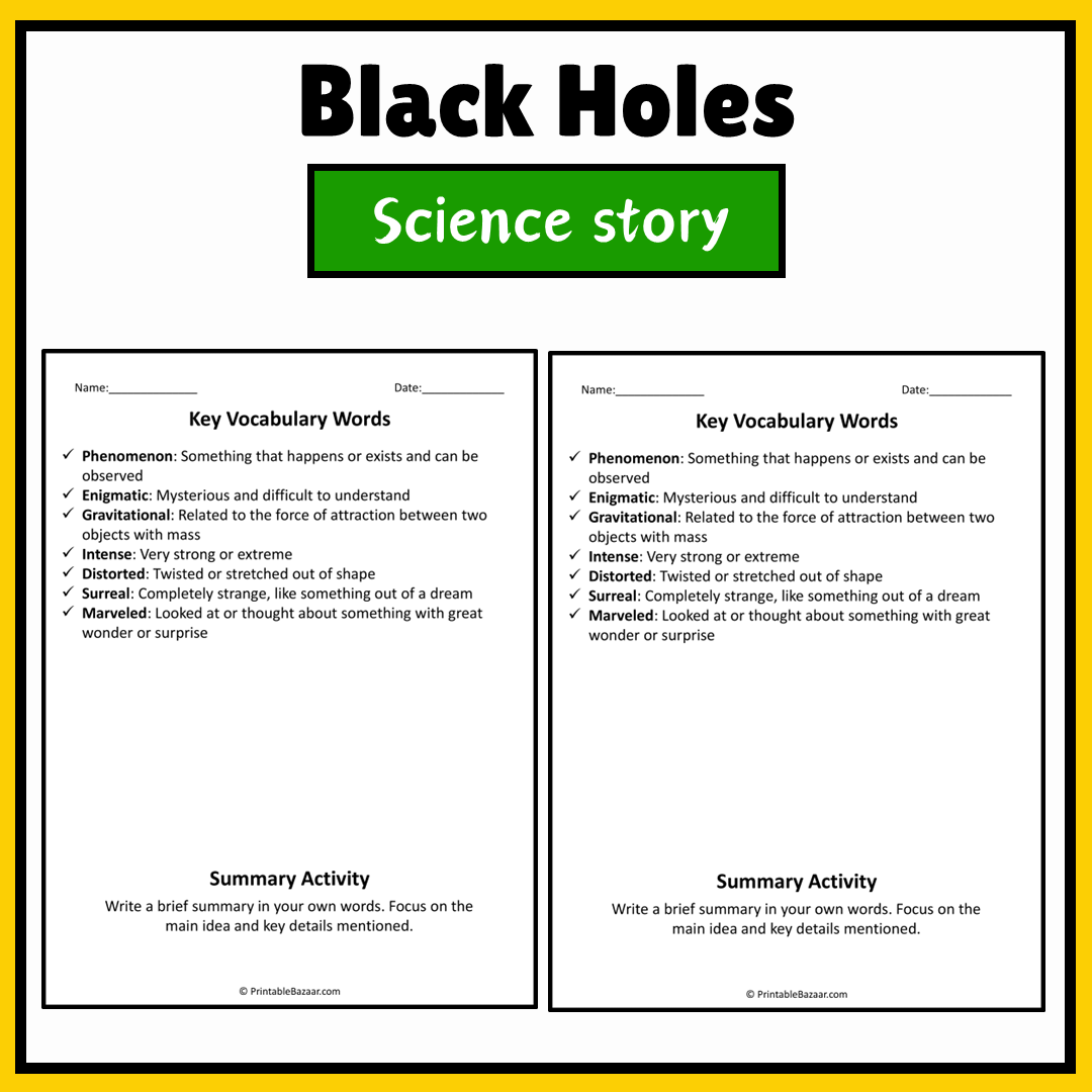 Black Holes | Science Story Reading Comprehension Activity