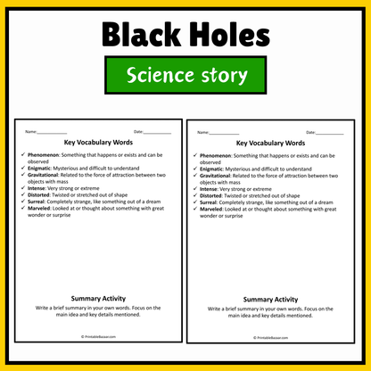 Black Holes | Science Story Reading Comprehension Activity