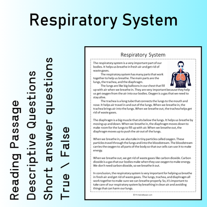 Respiratory System | Reading Comprehension Passage Printable Worksheet