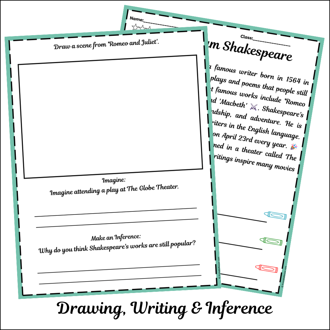 William Shakespeare | Short Reading Comprehension Creative Worksheet