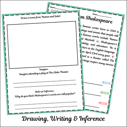 William Shakespeare | Short Reading Comprehension Creative Worksheet