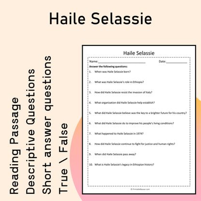 Haile Selassie | Reading Comprehension Passage Printable Activity