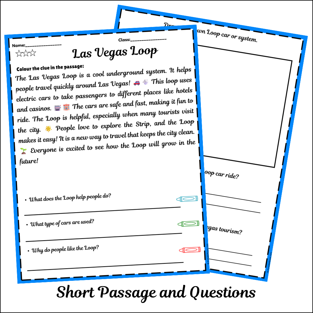 Las Vegas Loop | Short Reading Comprehension Creative Worksheet