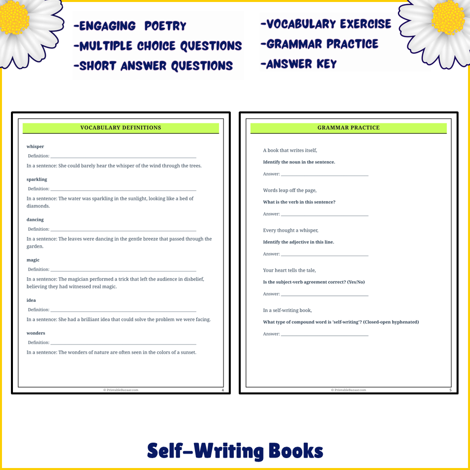 Self-Writing Books | Poem Grammar Worksheet Printable Activity