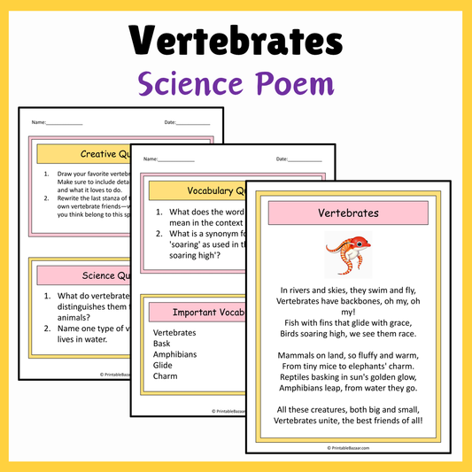 Vertebrates | Science Poem Reading Comprehension Activity