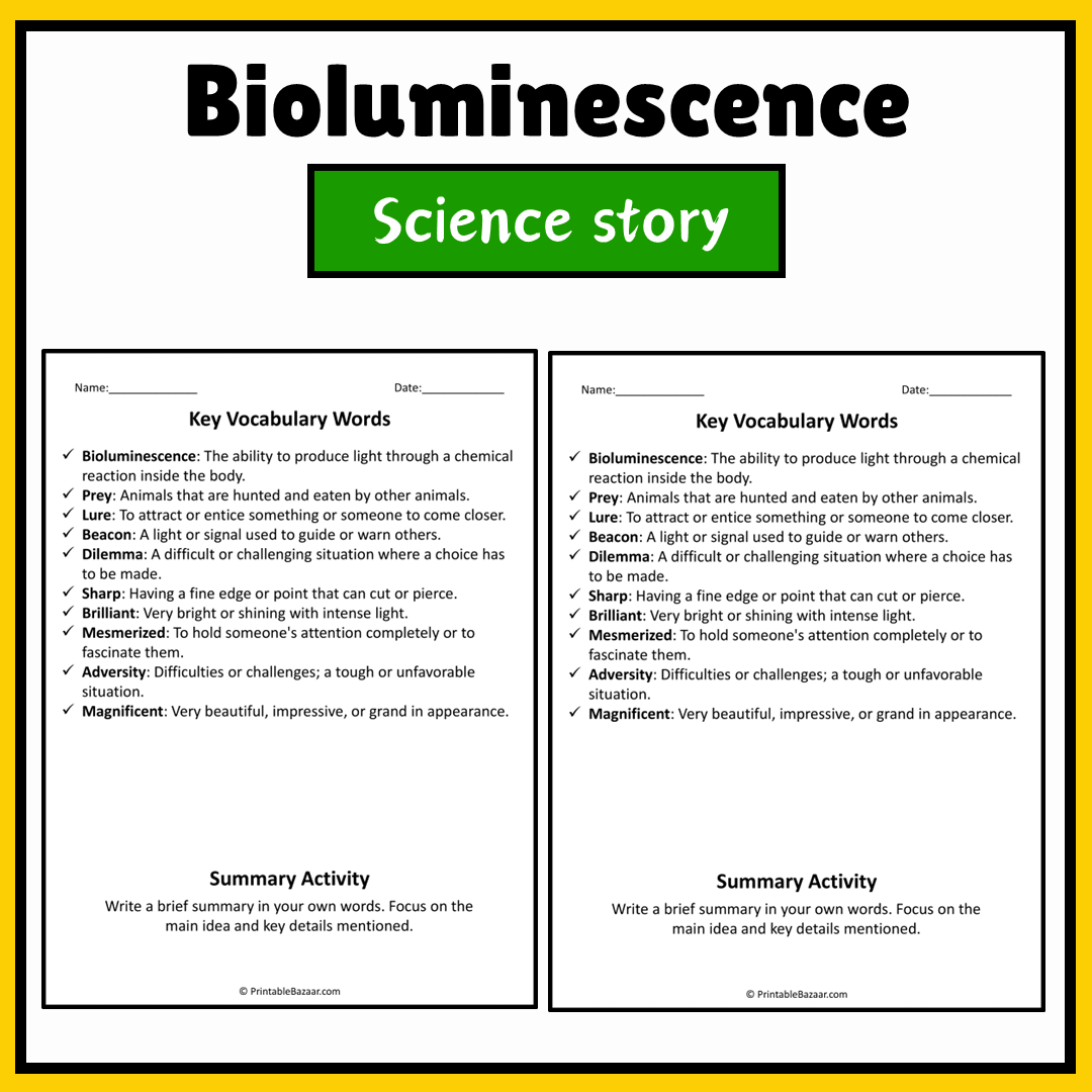 Bioluminescence | Science Story Reading Comprehension Activity