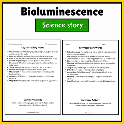 Bioluminescence | Science Story Reading Comprehension Activity