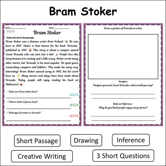 Bram Stoker | Short Reading Comprehension Creative Worksheet