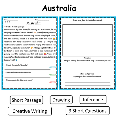 Australia | Short Reading Comprehension Creative Worksheet