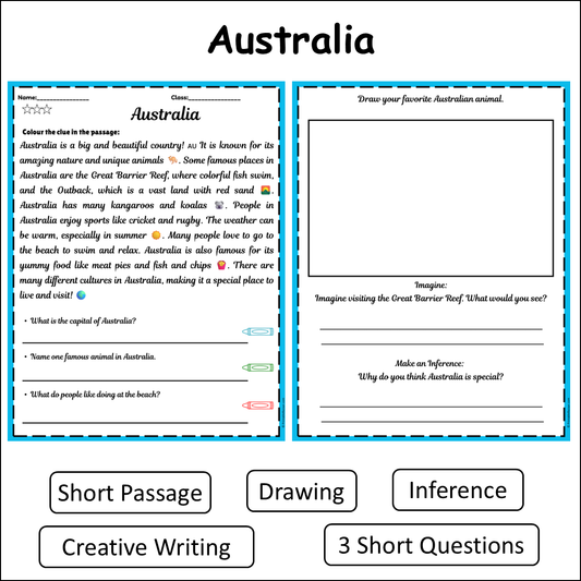 Australia | Short Reading Comprehension Creative Worksheet