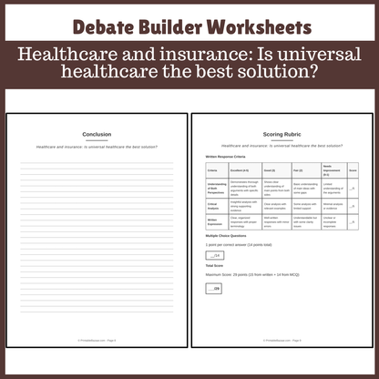 Healthcare and insurance: Is universal healthcare the best solution? | Favour and Against Worksheet Printable Activity