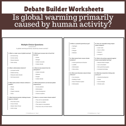 Is global warming primarily caused by human activity? | Favour and Against Worksheet Printable Activity