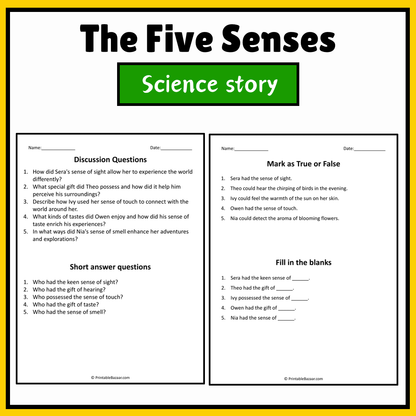 The Five Senses | Science Story Reading Comprehension Activity