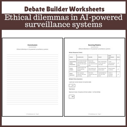 Ethical dilemmas in AI-powered surveillance systems | Favour and Against Worksheet Printable Activity