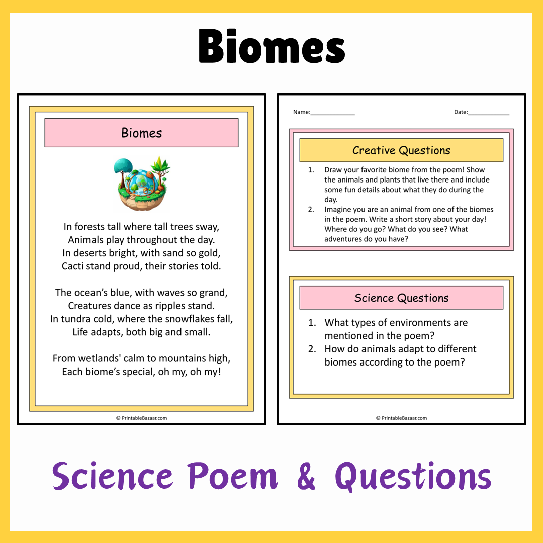 Biomes | Science Poem Reading Comprehension Activity