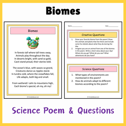 Biomes | Science Poem Reading Comprehension Activity