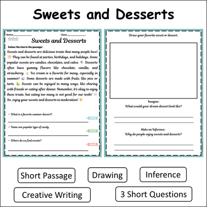 Sweets and Desserts | Short Reading Comprehension Creative Worksheet