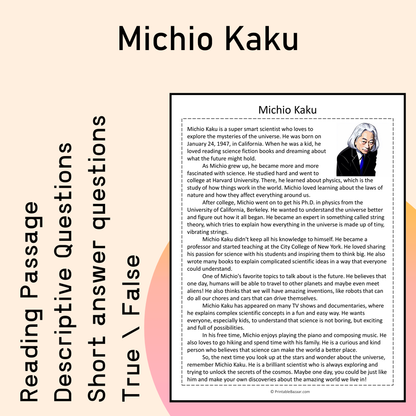 Michio Kaku | Reading Comprehension Passage Printable Activity
