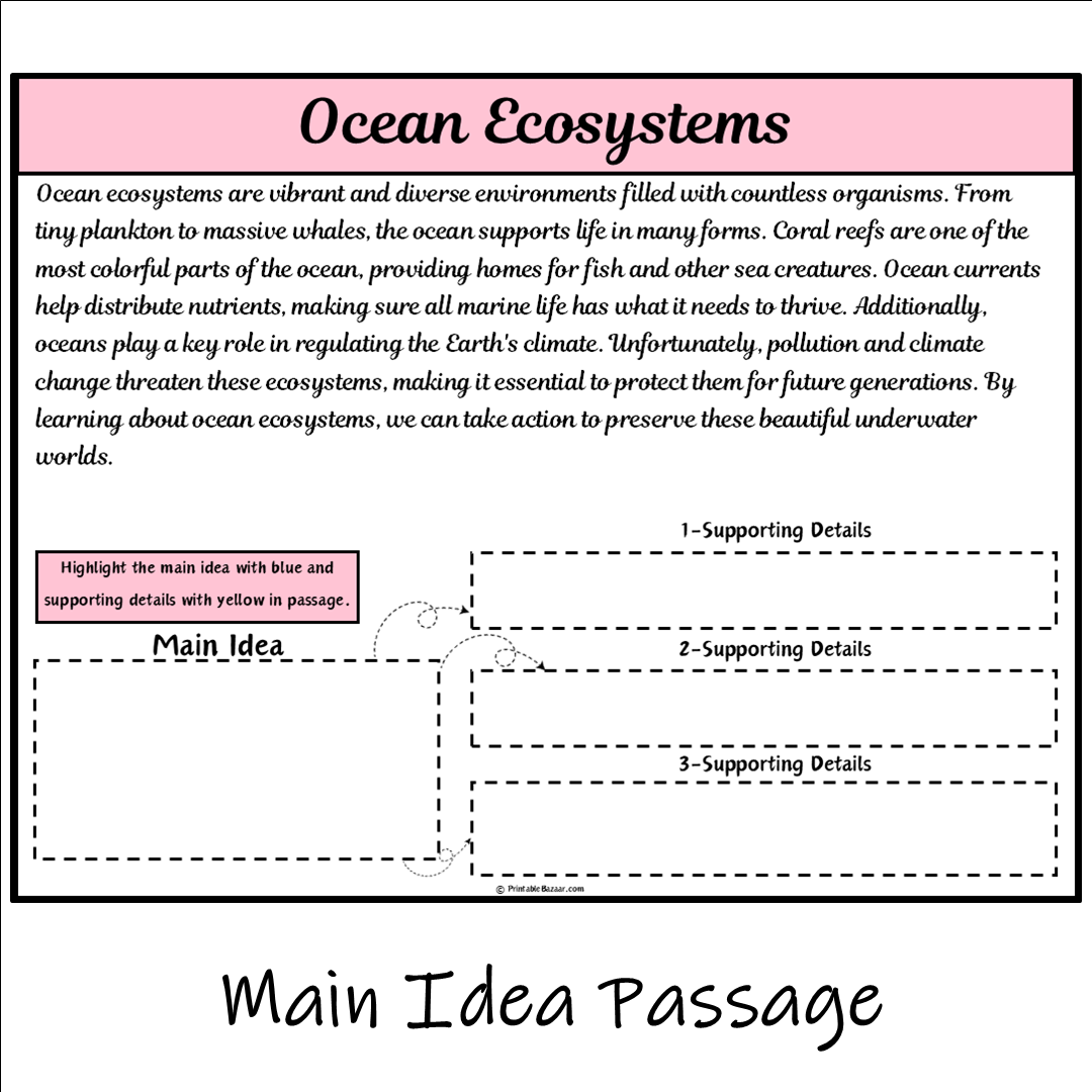 Ocean Ecosystems | Main Idea and Supporting Details Reading Passage and Questions