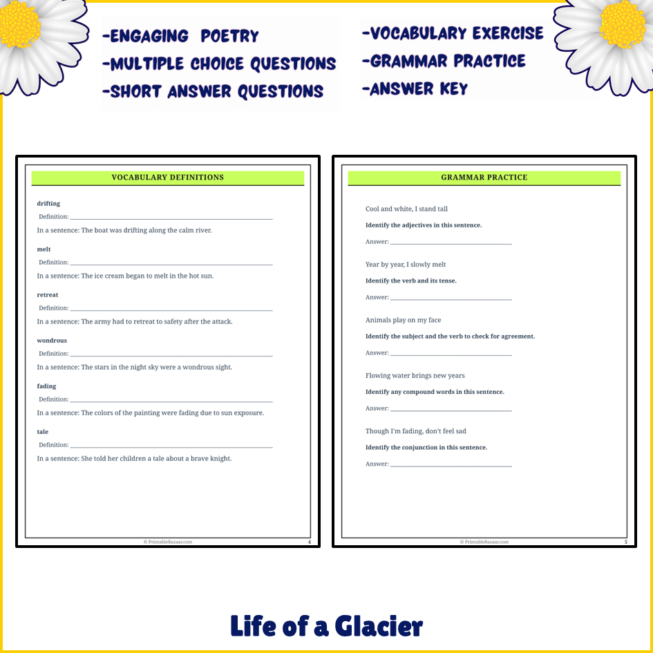 Life of a Glacier | Poem Grammar Worksheet Printable Activity