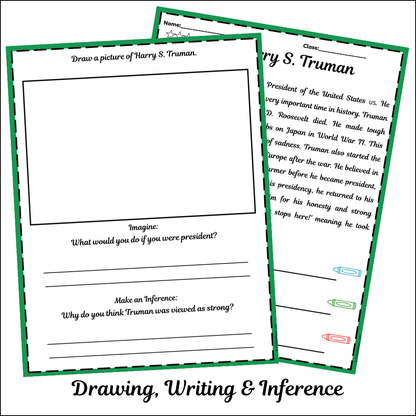 Harry S. Truman | Short Reading Comprehension Creative Worksheet