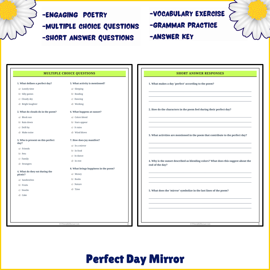 Perfect Day Mirror | Poem Grammar Worksheet Printable Activity